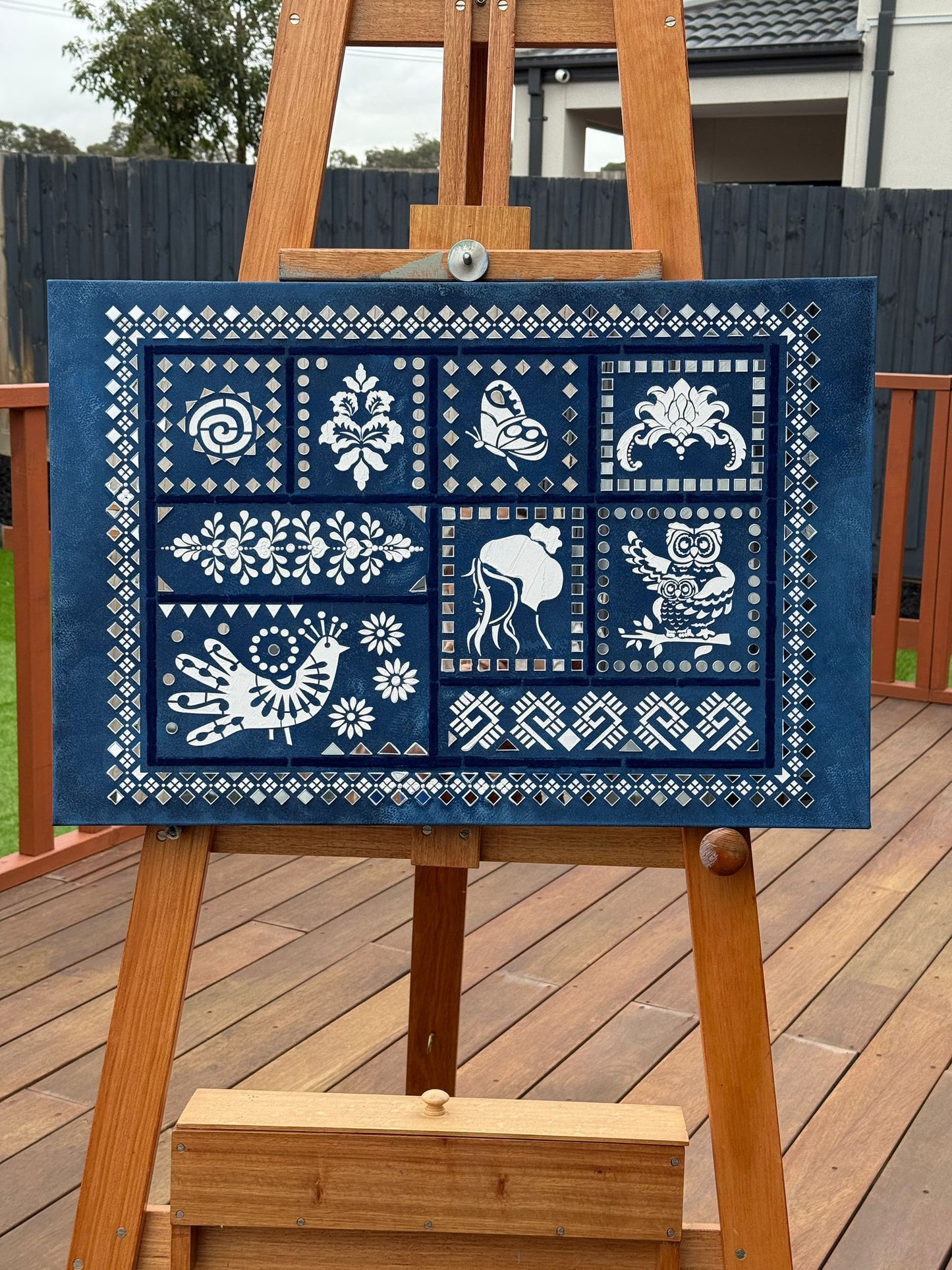 Lipan Art Wall — Blue Textured Mirror Design (60×80 cm) — by Sahar Yazdani