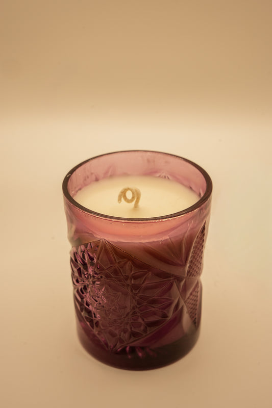 Purple Embossed Glass Candle